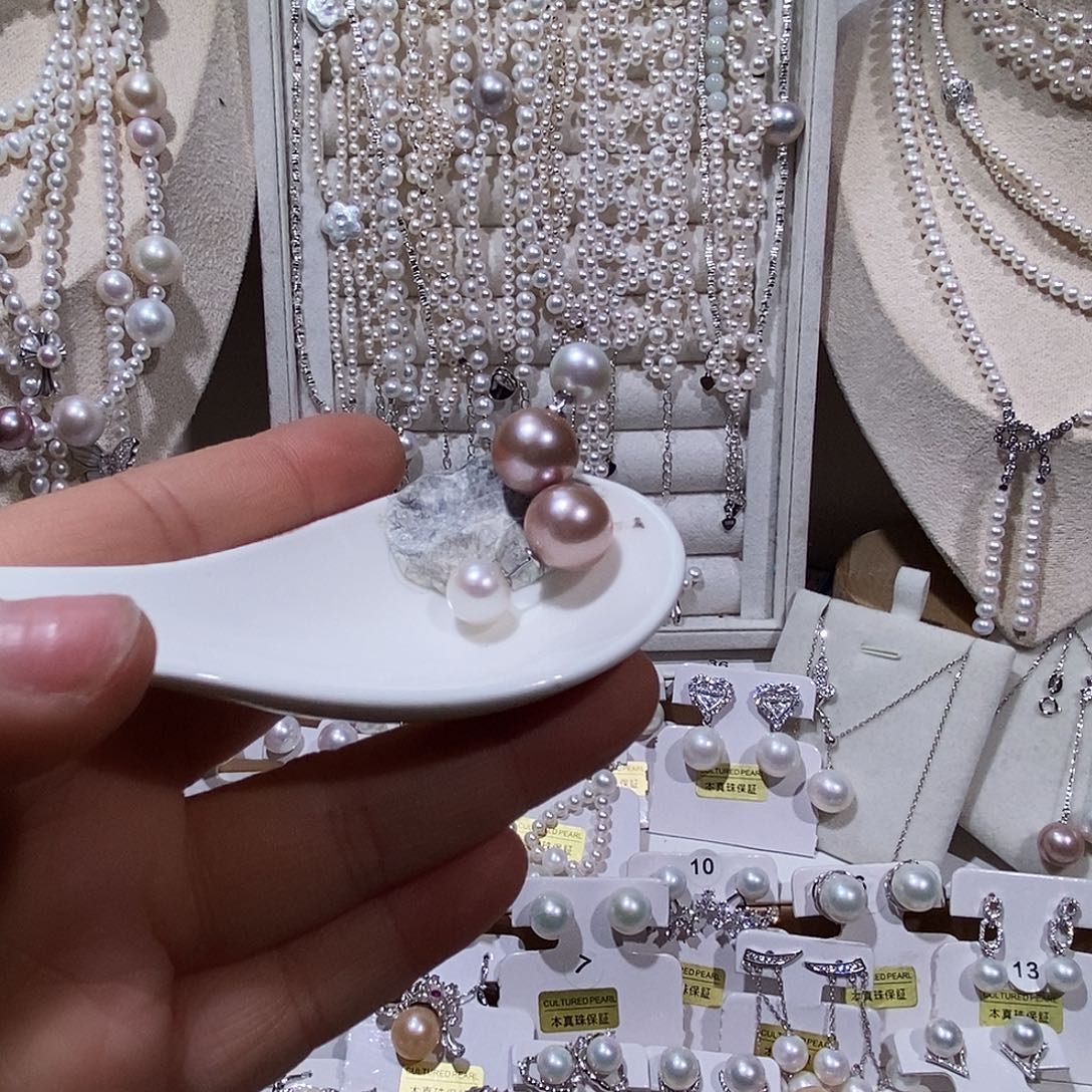 偽***Q淡水珍珠银S925镶嵌耳饰双珠两戴