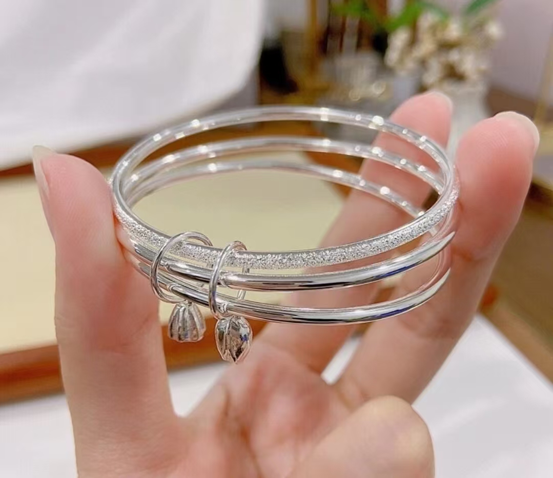 足银银制品 足银银制品 【914】三圈莲蓬手镯