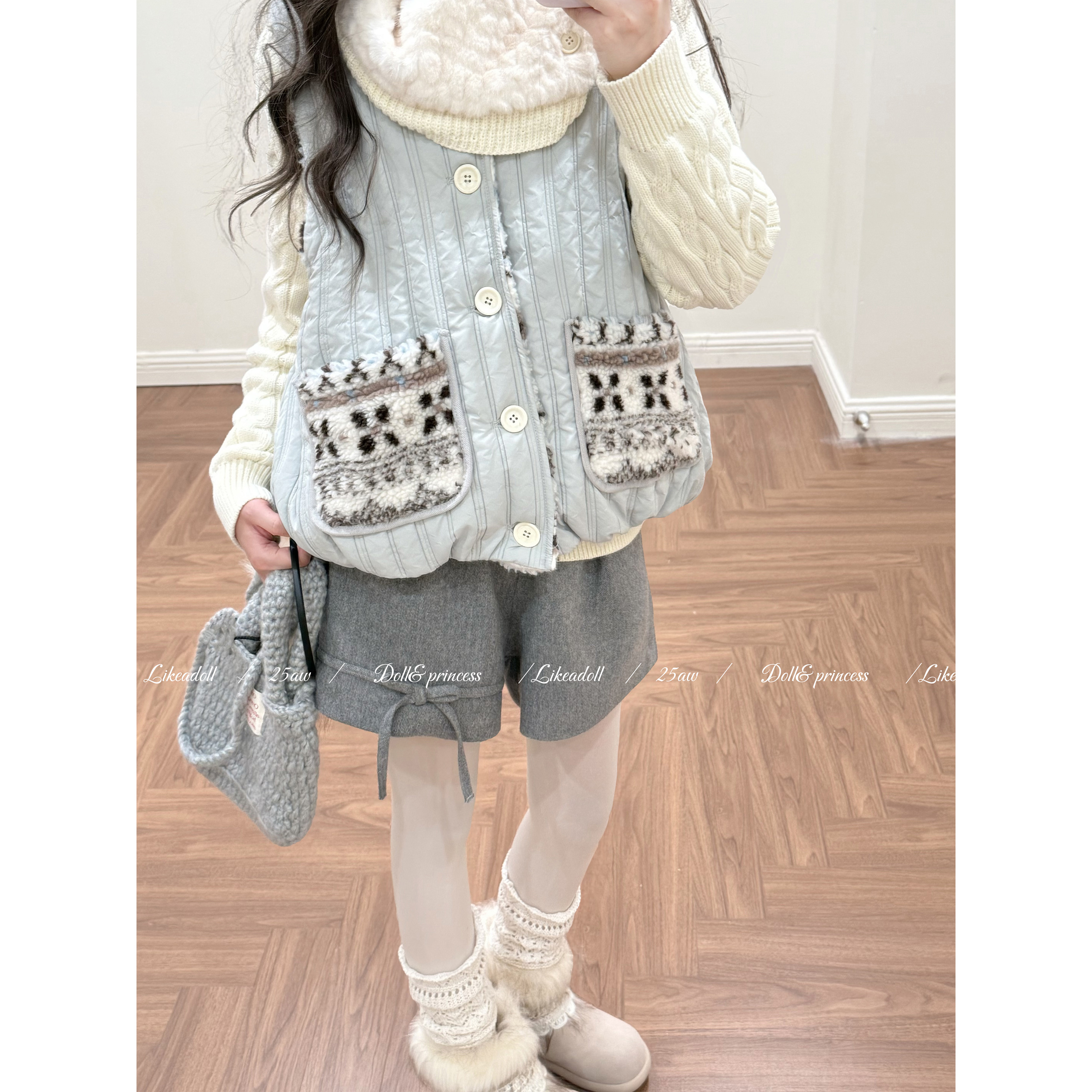 DOLL原创-绒绒岛屿-费尔岛两面穿花苞夹棉上衣秋冬新款百搭保暖