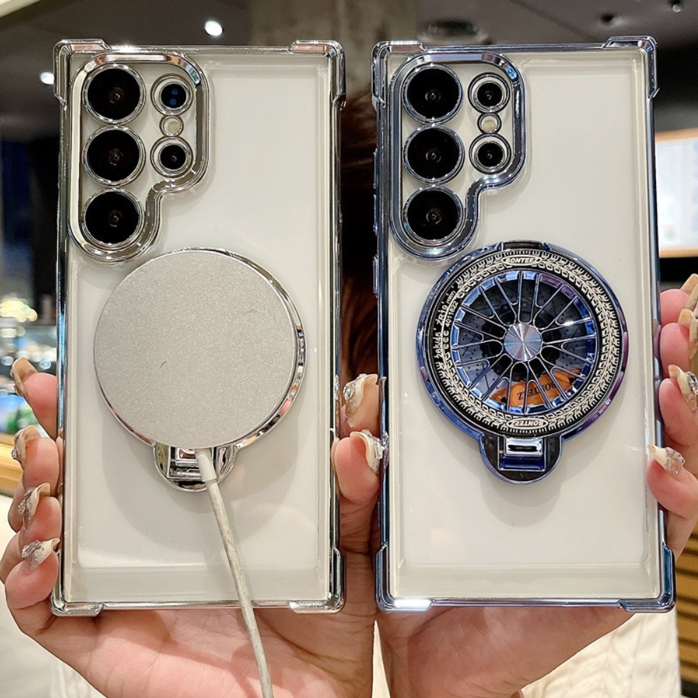 适用三星S25Ultra电镀陀螺磁吸支架手机壳S24plus四角防摔保护套