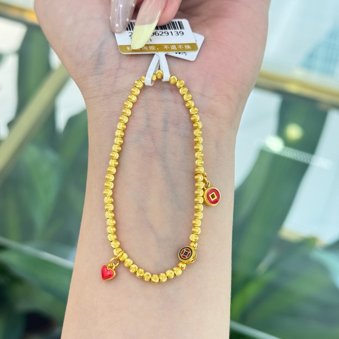 阿敏专属-Z/J【猫眼铜钱爱心手串】足金999手绳（168/0）
