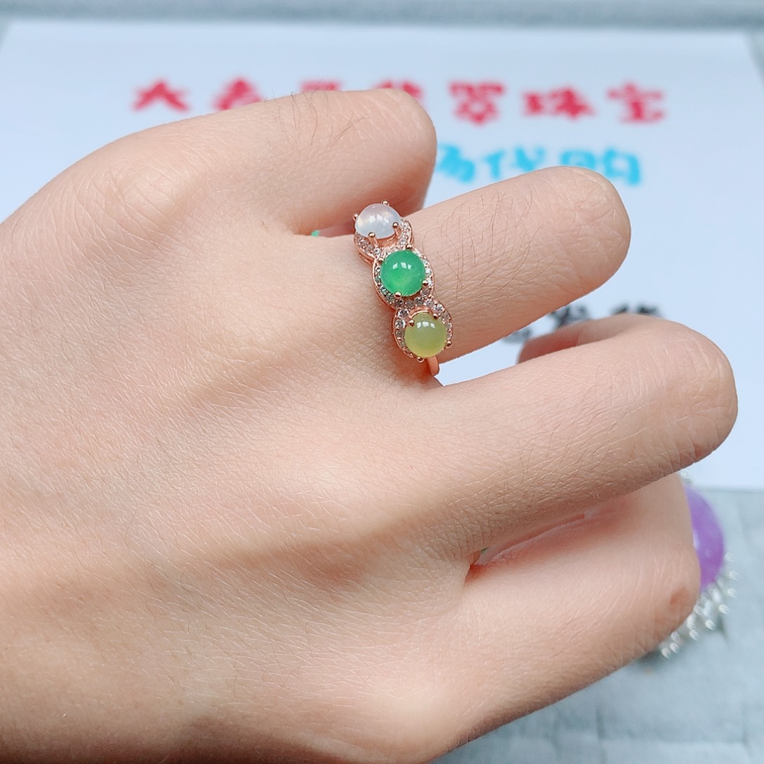 翡翠银S925镶嵌戒指37号