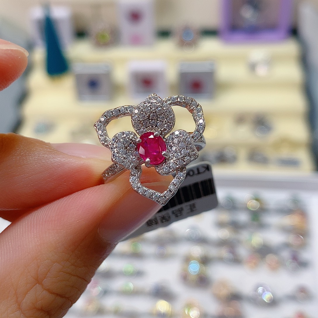 红宝石戒指戒指银S925镶嵌