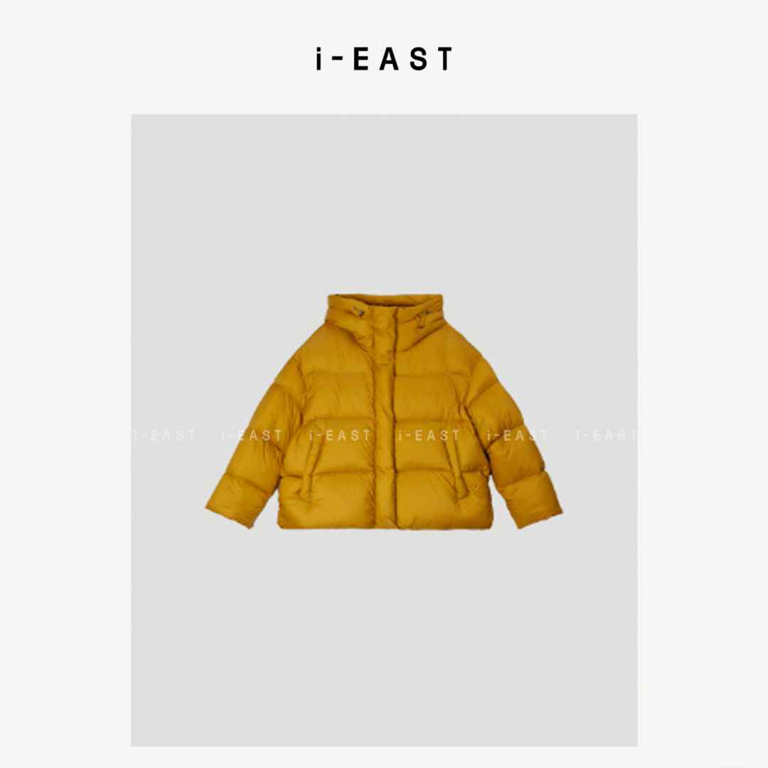 i-EAST 黑麦吐司~极简双口袋连帽羽绒服外套-4D YR5330