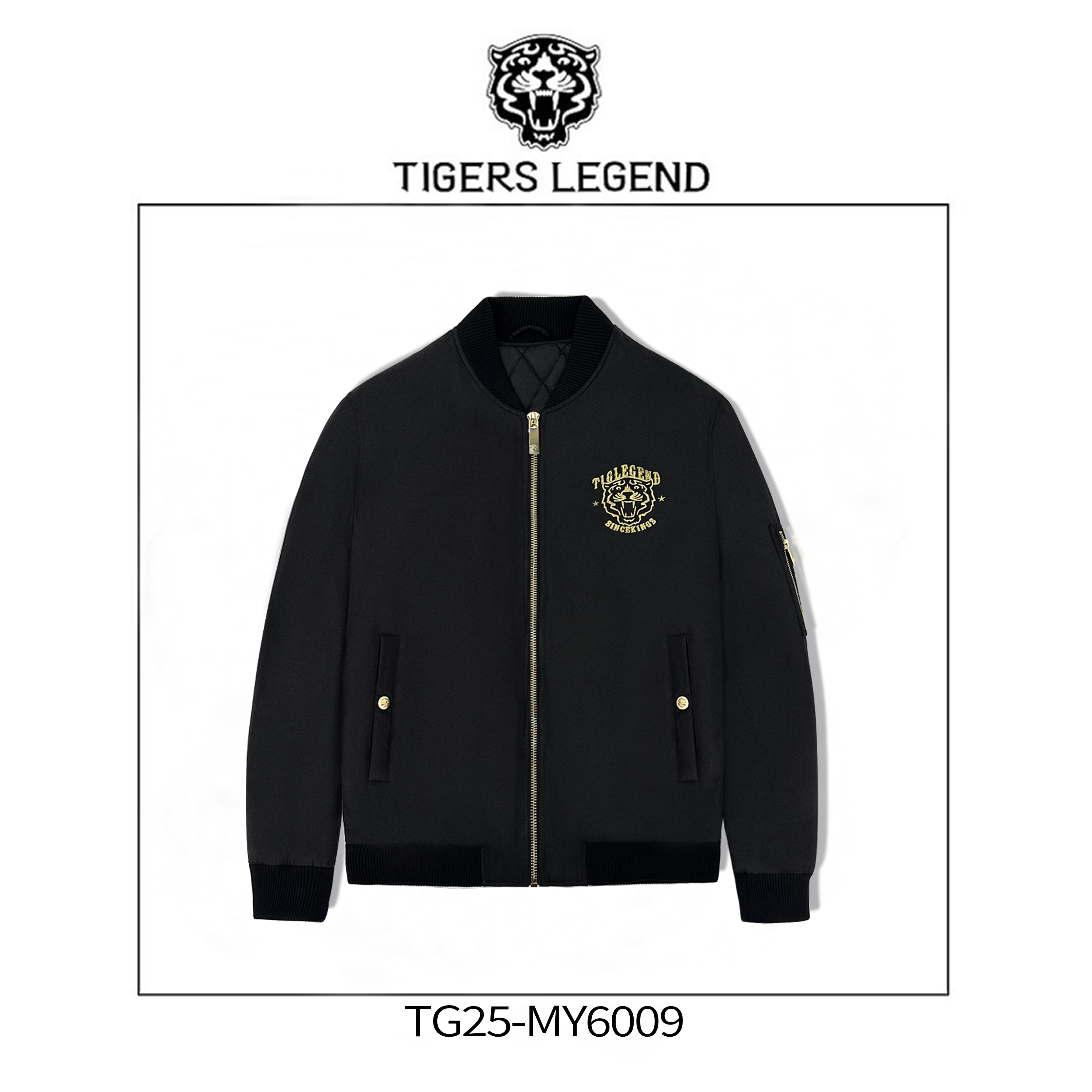 TIGERS LEGEND刺绣收口袖时尚冬季立领夹克修身男款棉衣MY6009