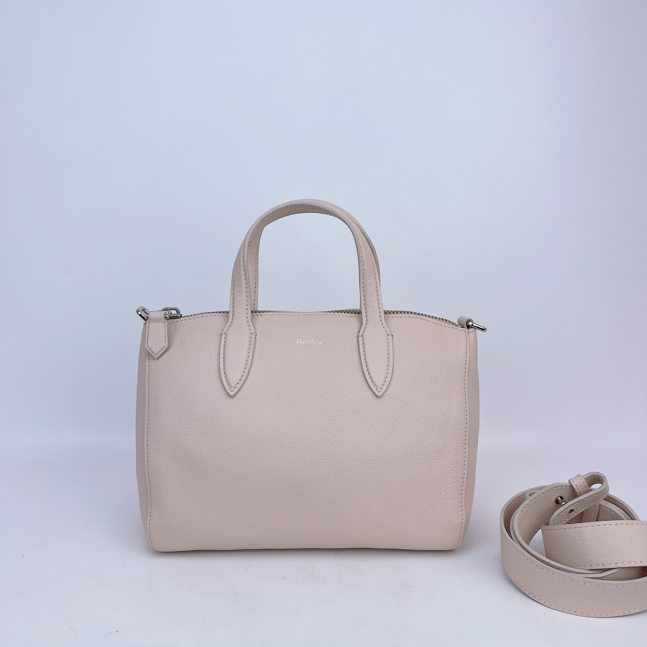95新  MaxMara 粉色牛皮手提单肩包底长24 F036