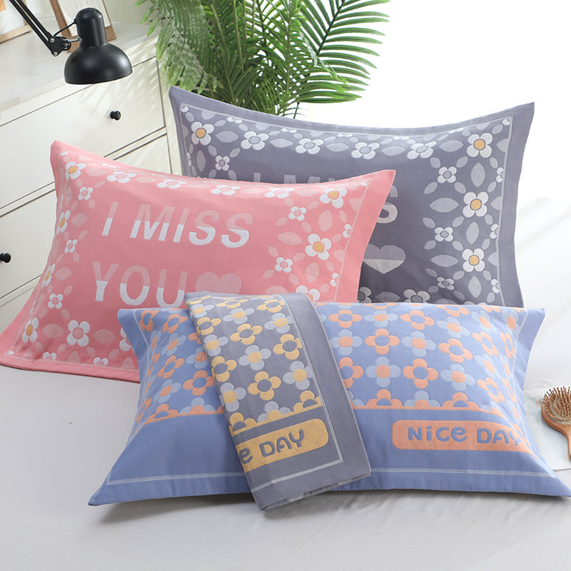 枕套一对装加大加厚纱布枕头套透气吸汗柔软枕芯套情侣