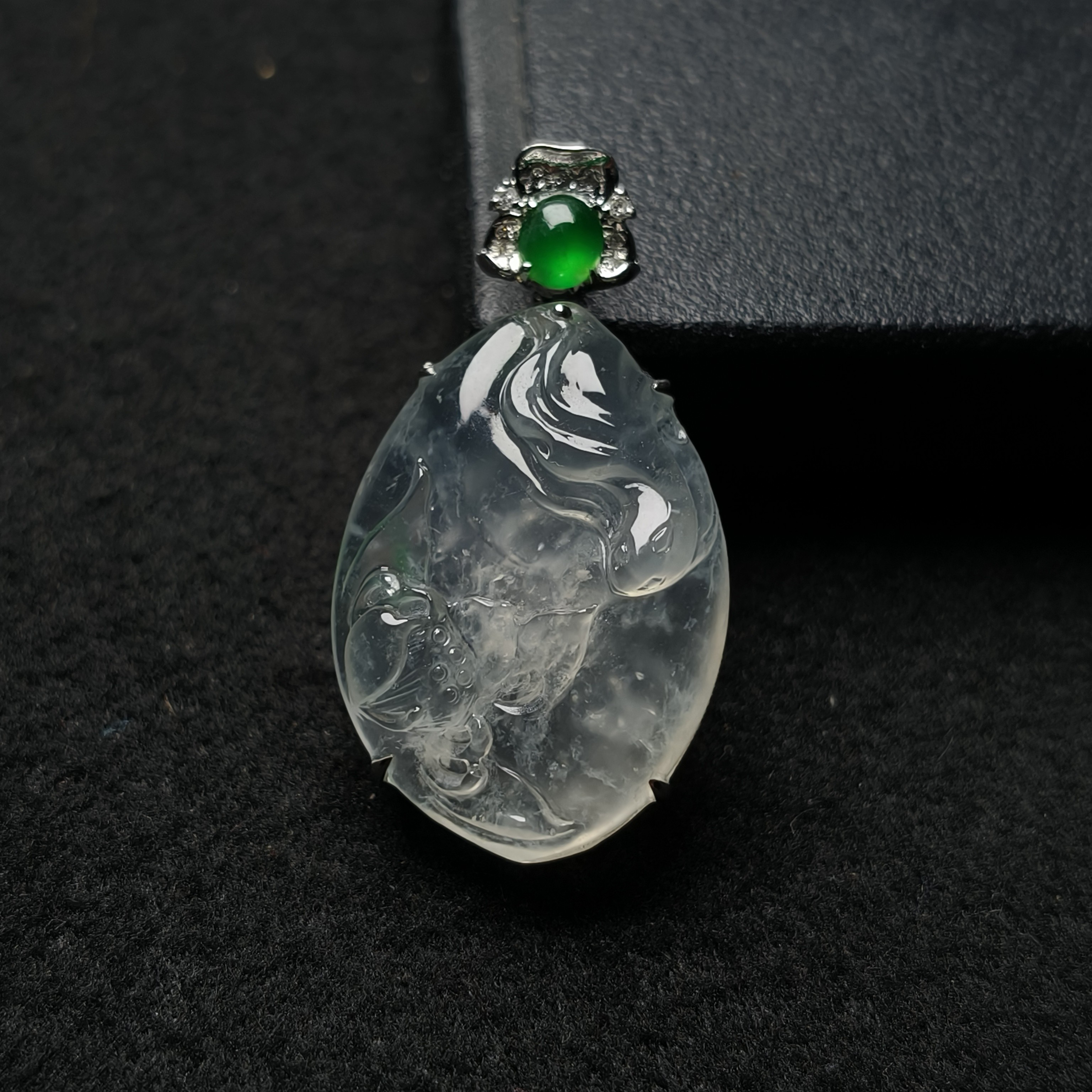 18k金镶天然A货冰种翡翠金玉满堂吊坠时尚百搭冰透精美精雕高冰