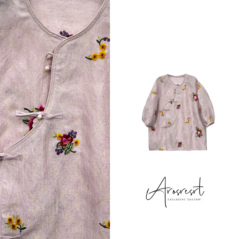 【鎏粉花开】2025夏季新款新中式国风气质时尚百搭网红宽松上衣