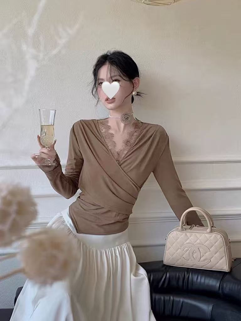 满级选手 蕾丝交叉小衫#6835