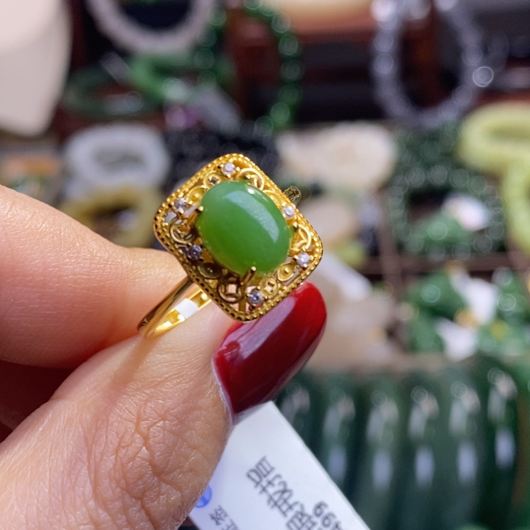 和田玉碧玉银戒指未镶嵌