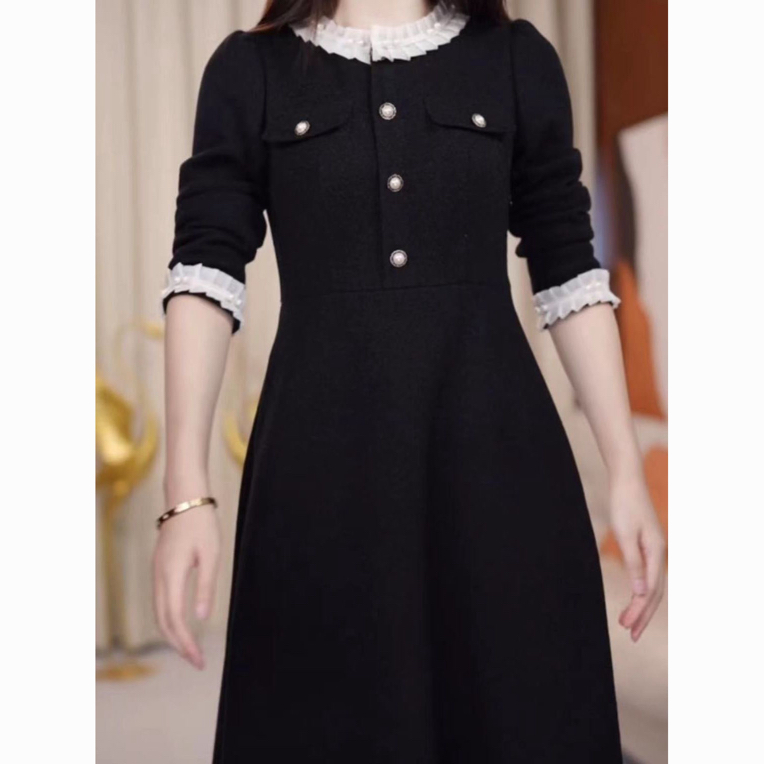 C145贵妃绒连衣裙2023冬季新款法式赫本风精致减龄中长款打底裙子