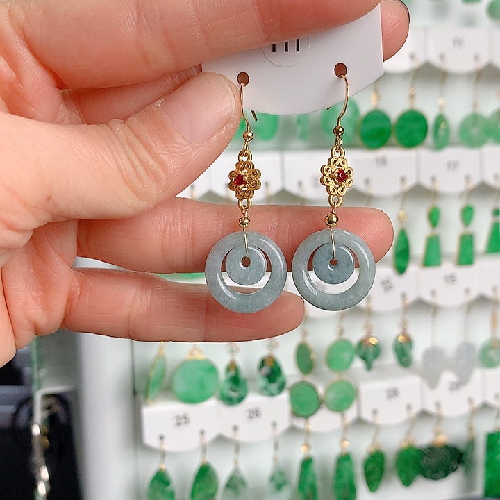 翡翠耳饰银S925镶嵌翡翠