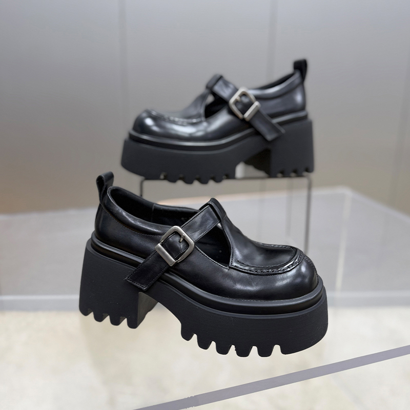 【左右华菲】8cm学院风复古厚底玛丽珍2025春季新款方头丁字带单鞋