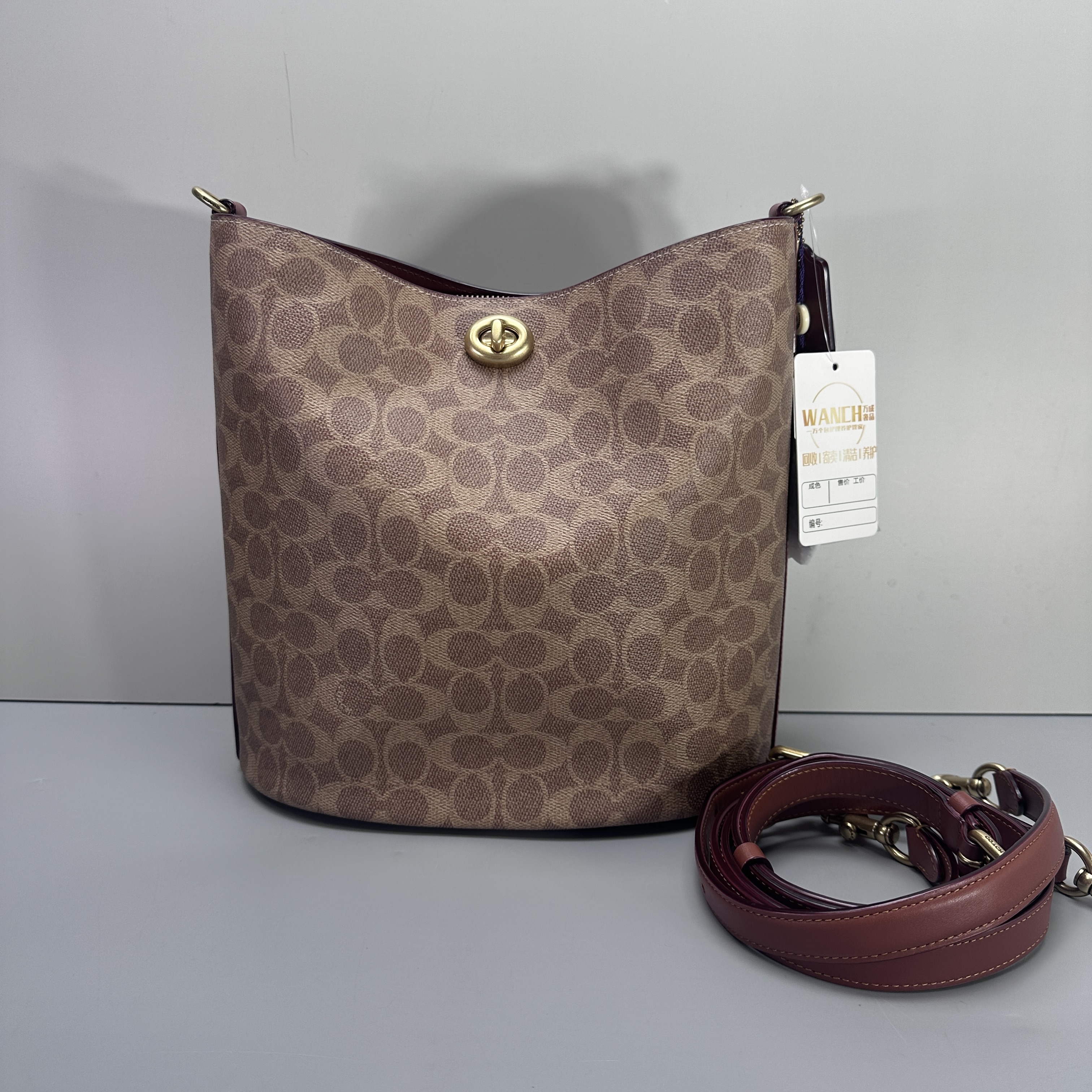 95新 COACH/蔻驰 小林willow28红棕老花水桶28x26x16cmBM082410