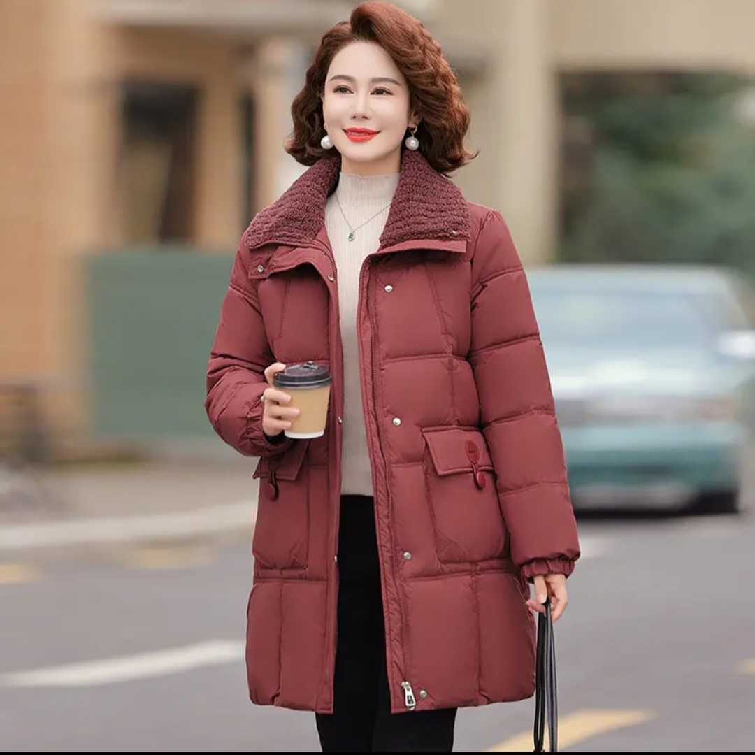 冬季妈妈加厚中长款宽松立领棉服棉袄外套保暖休闲气质中老年女装