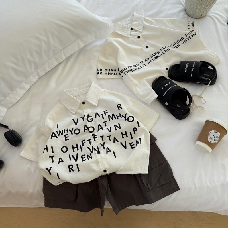 2025韩版纯棉字母男童衬衣