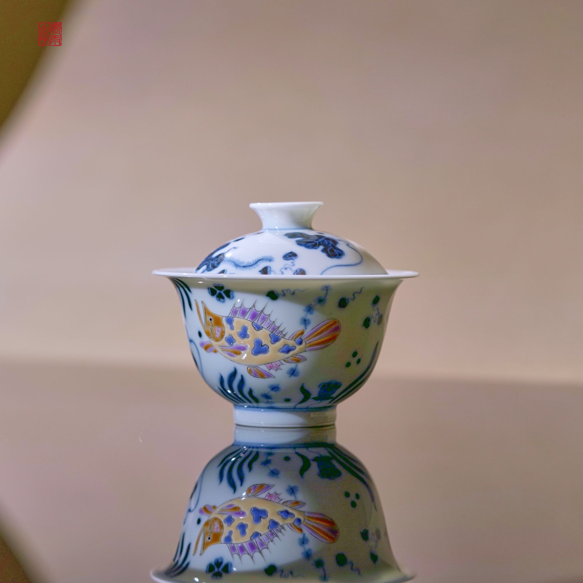 景德镇瓷器 洪华山作 青花珐琅彩富贵有余鳜鱼系列 华山拙隐御彩