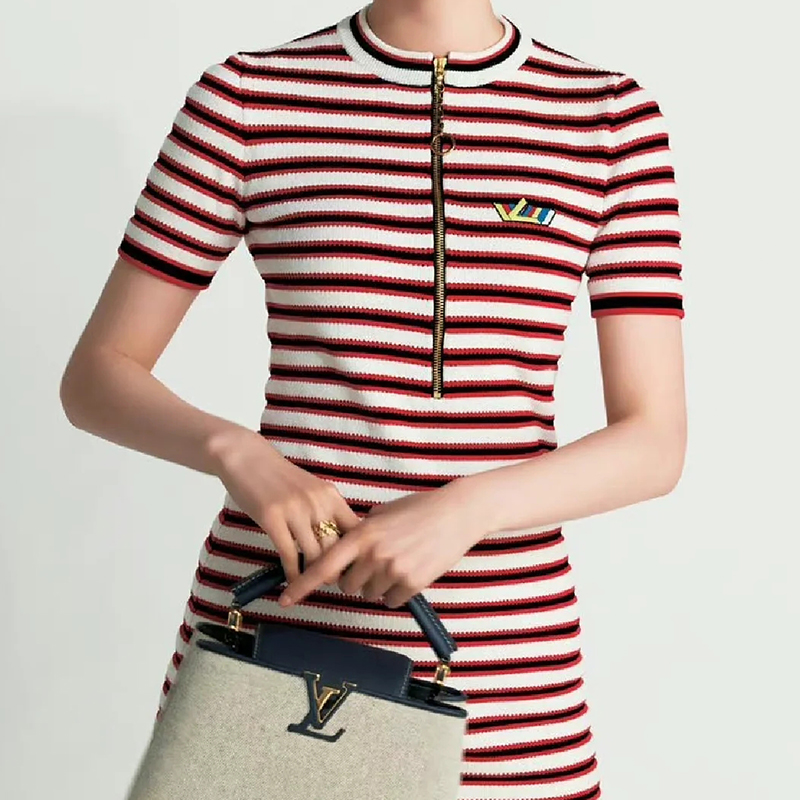 99新 LouisVuitton/路易威登 条纹刺绣字母针织连衣裙9692145