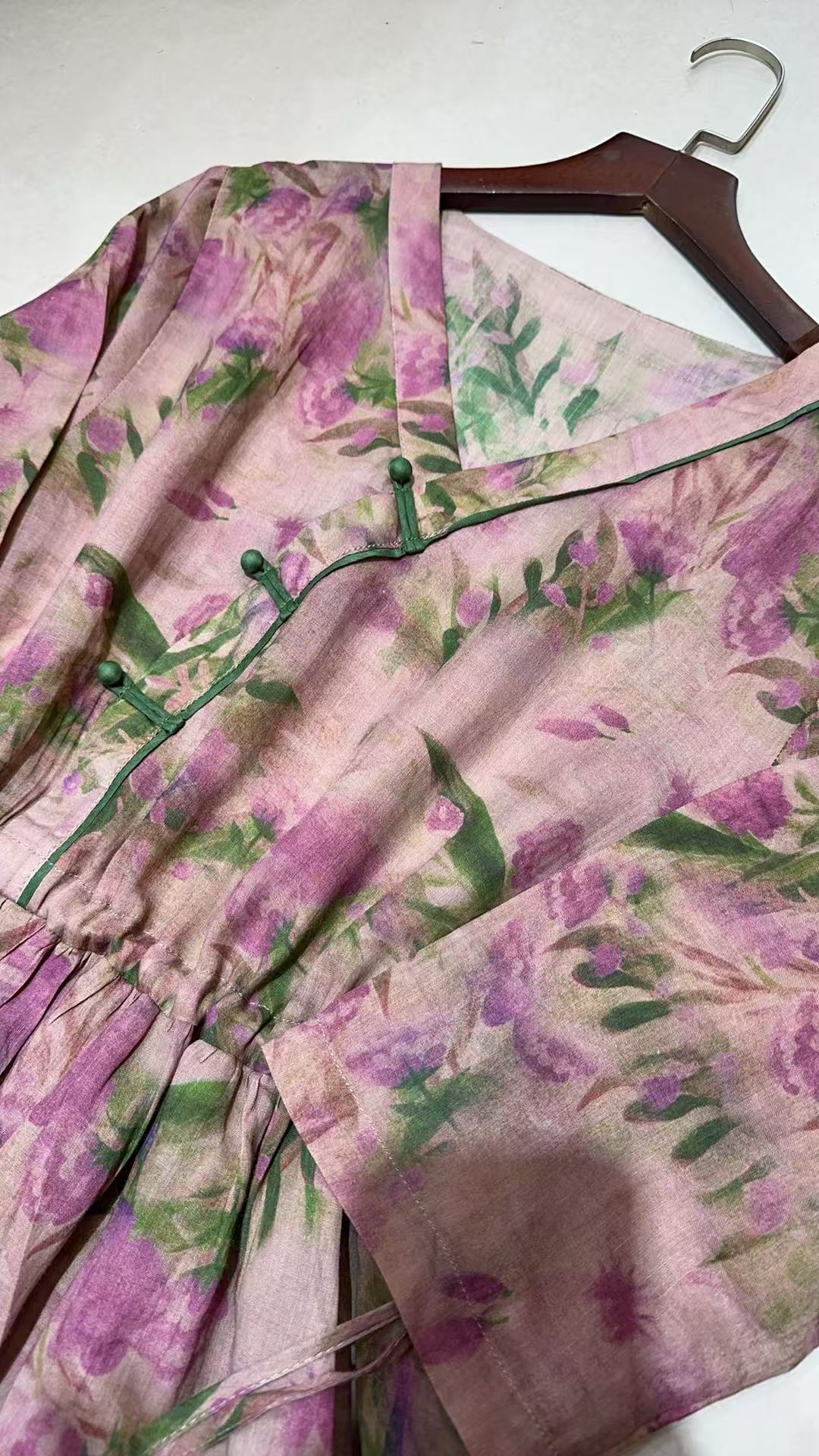 （大小码）102#休闲风刺绣连衣裙长款碎花长裙汉服花色复古苎麻