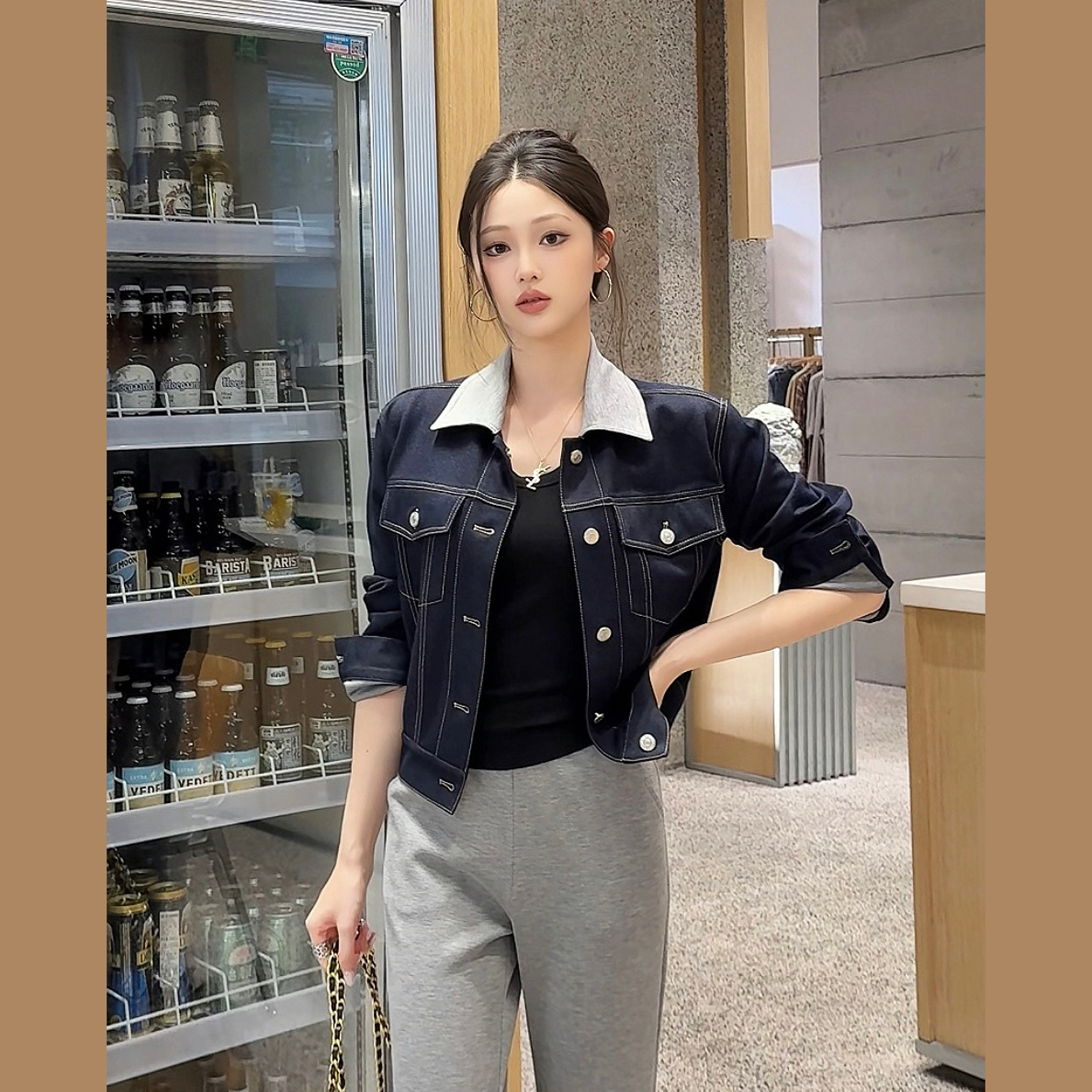 孕妇装复古软牛仔外套女拼接撞色2025秋季新款长袖孕妇牛仔衣4721