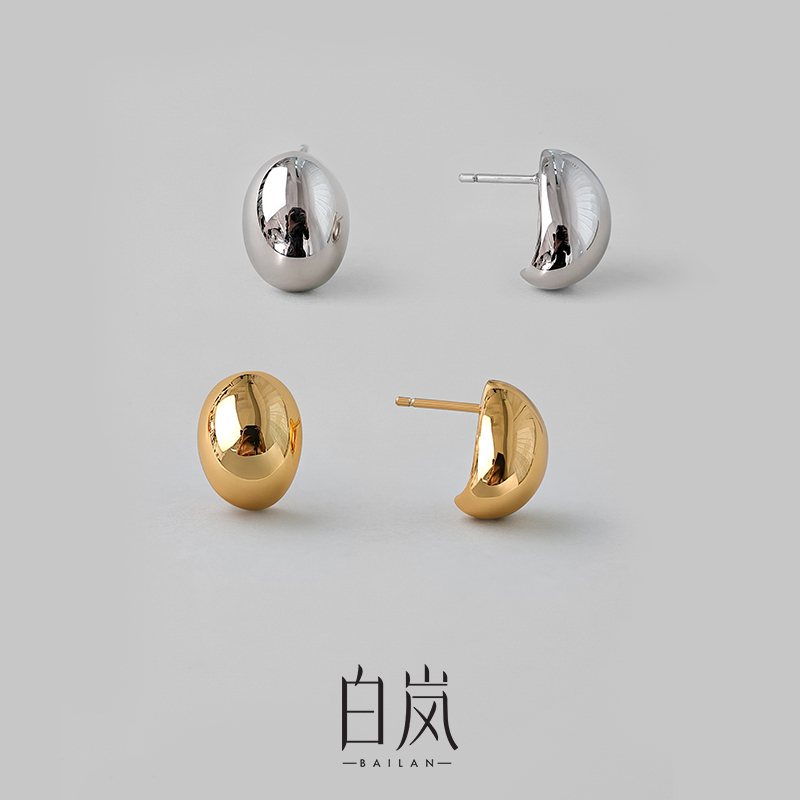 925银耳饰 白岚光面小银豆耳钉女2025饰品小众设计高级感ED2781