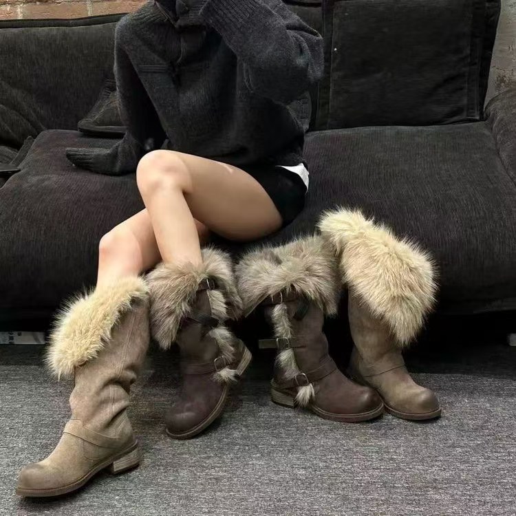 时装靴靴子加绒保暖冬季防滑百搭长靴女鞋韩版