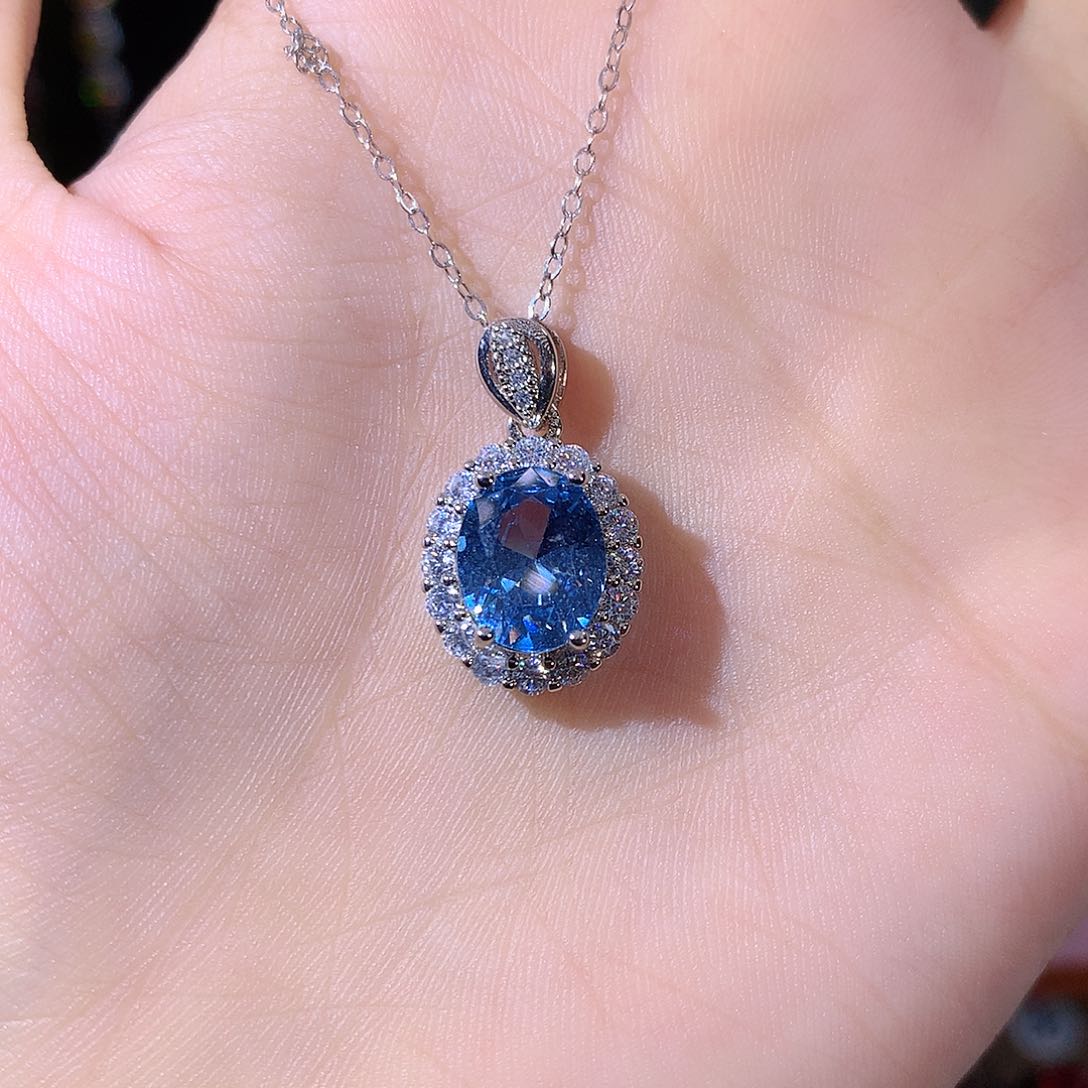 银S925镶嵌颈饰海蓝宝石白810
