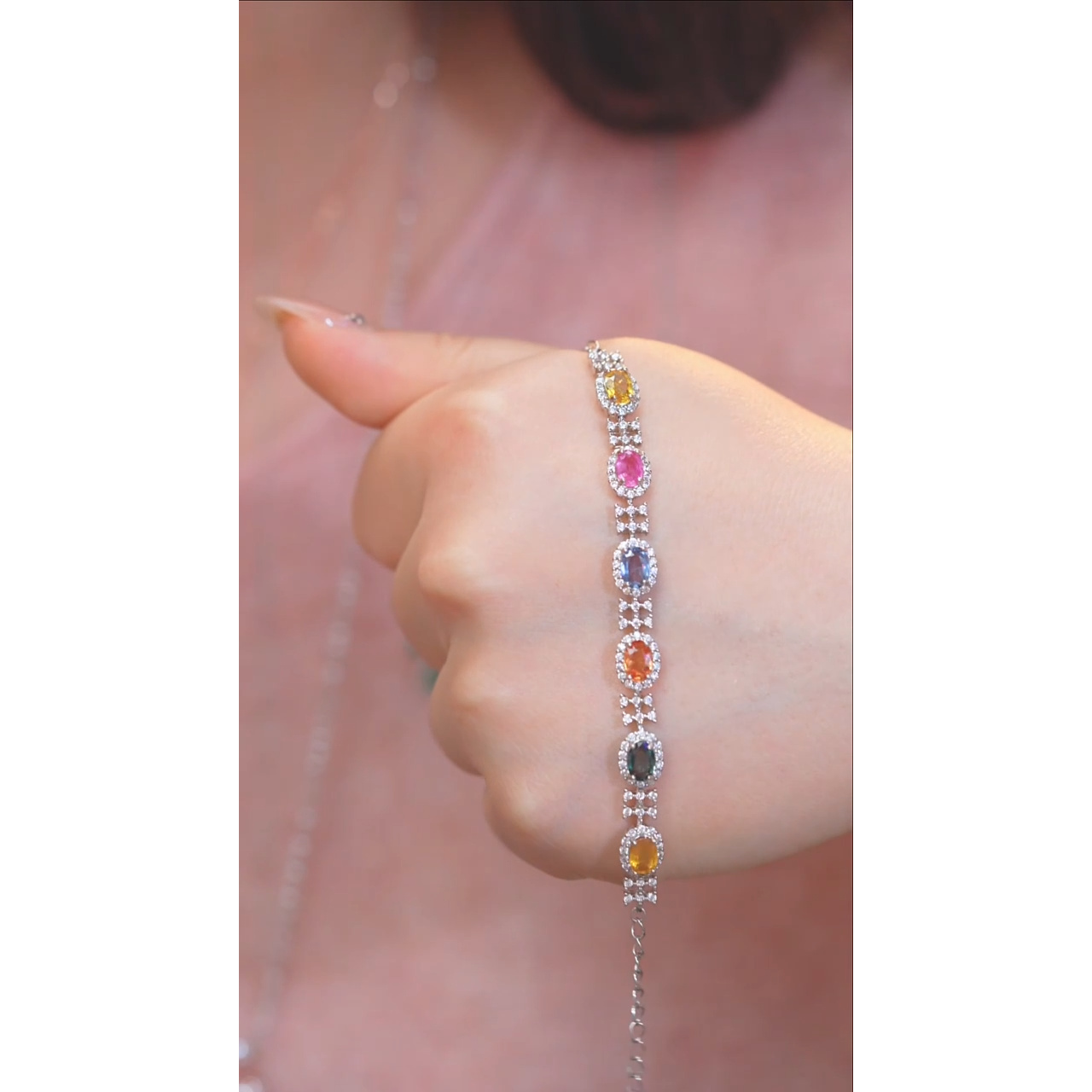 彩色蓝宝石手链未镶嵌@@E7629