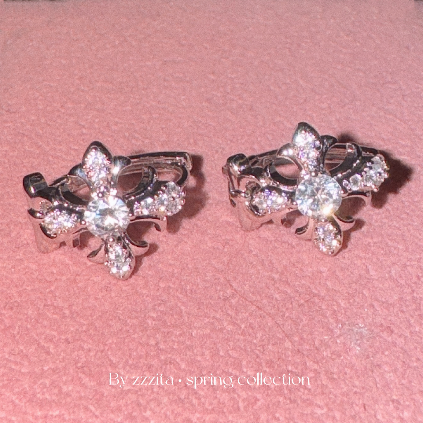 合金合成锆石耳饰 Kenny’s cross 荆棘之花～闪钻鸢尾花十字架耳环