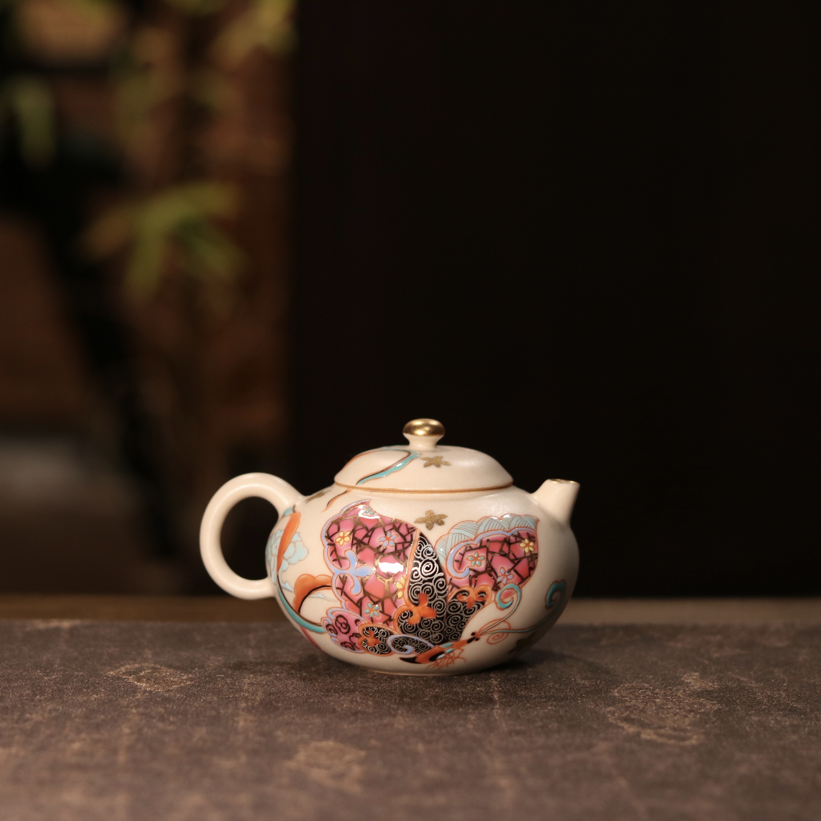 了物 景德镇手绘素宣釉蝶舞祥云珐琅彩井栏壶茶壶 120cc