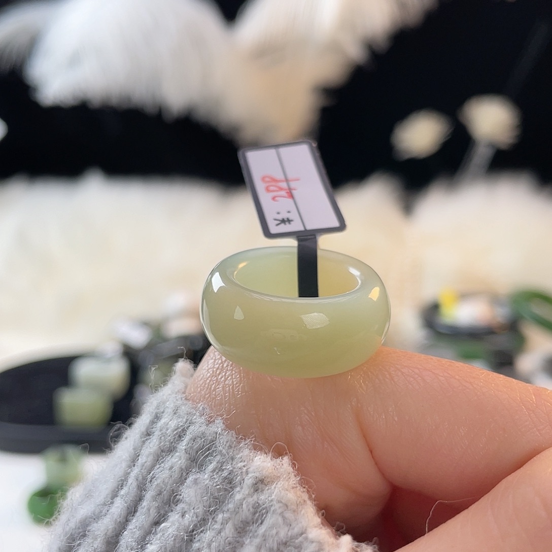 和田玉未镶嵌戒指k47 蓝糖墩墩16.3mm