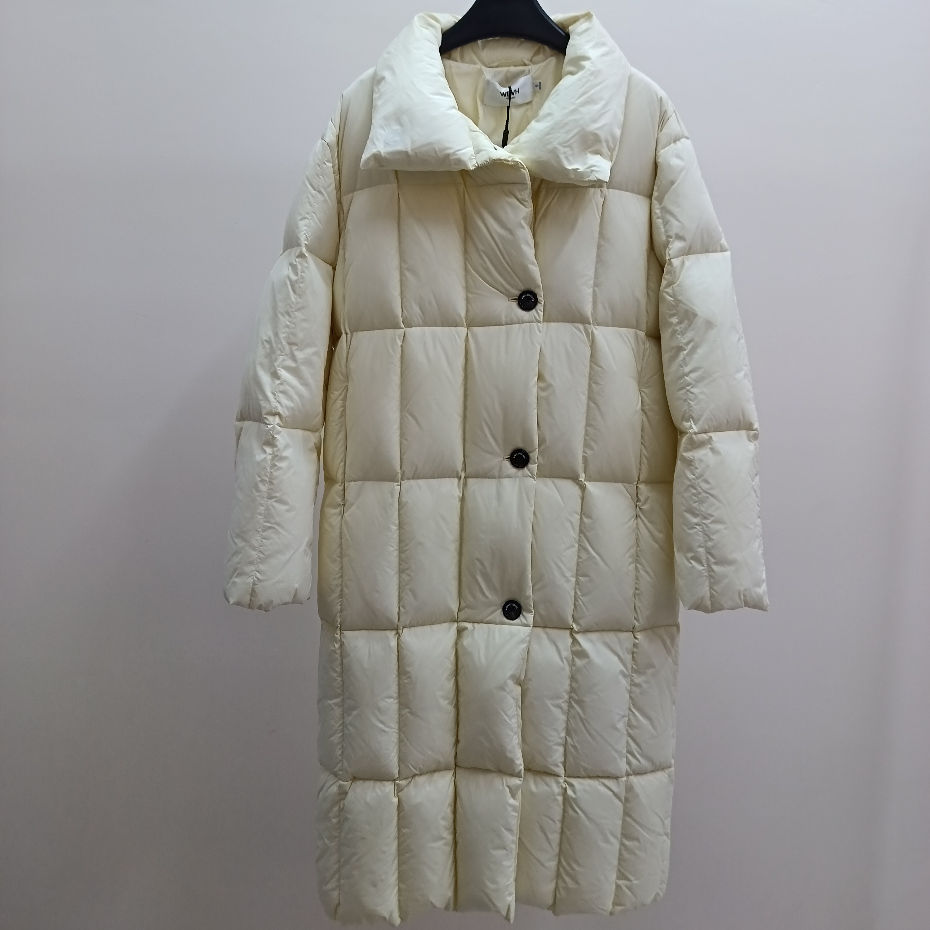 WIWH-米色纽扣长款羽绒服