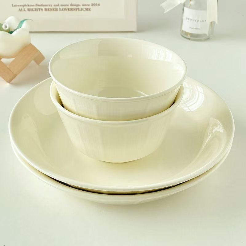 奶油风4.5英寸米饭碗10只装釉下彩日式汤碗盘子碗陶瓷