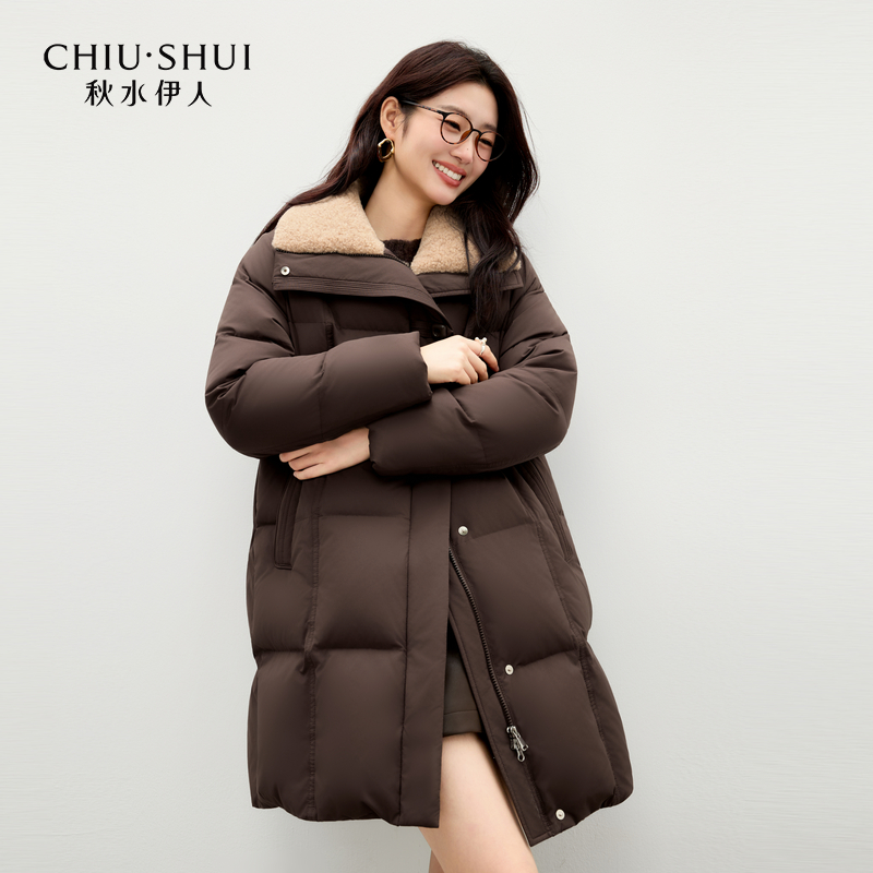 【直播优选】秋水伊人领口毛领羽绒服长款外套625410D305314