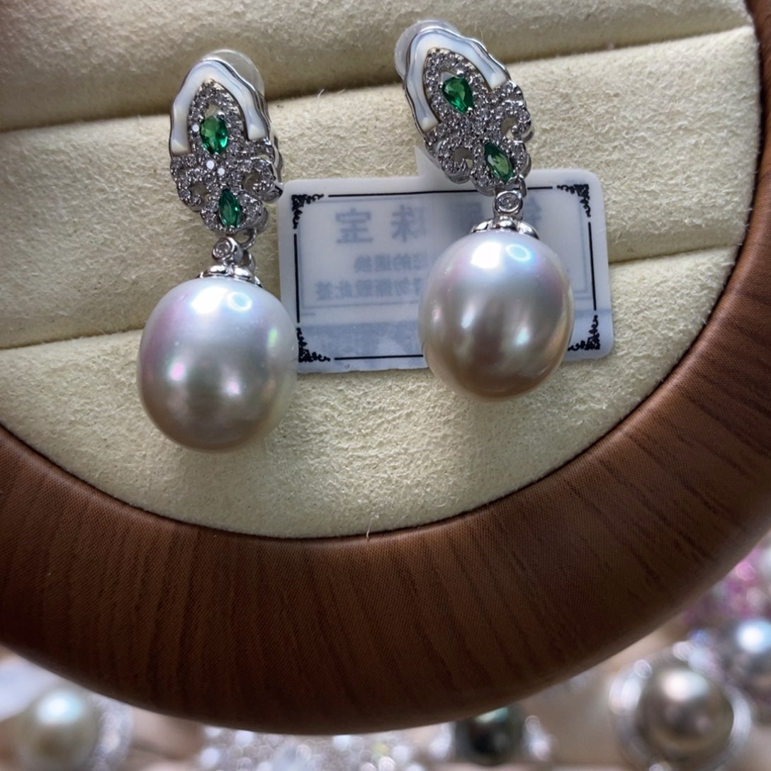 海水珍珠耳饰银S925镶嵌