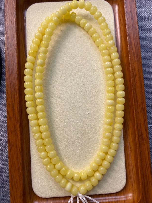 【桃子珠宝】天然原矿琥珀蜜蜡奶黄精品108佛珠链6mm