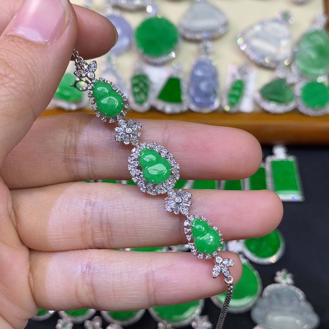 翡翠手链18K金镶嵌葫芦手链