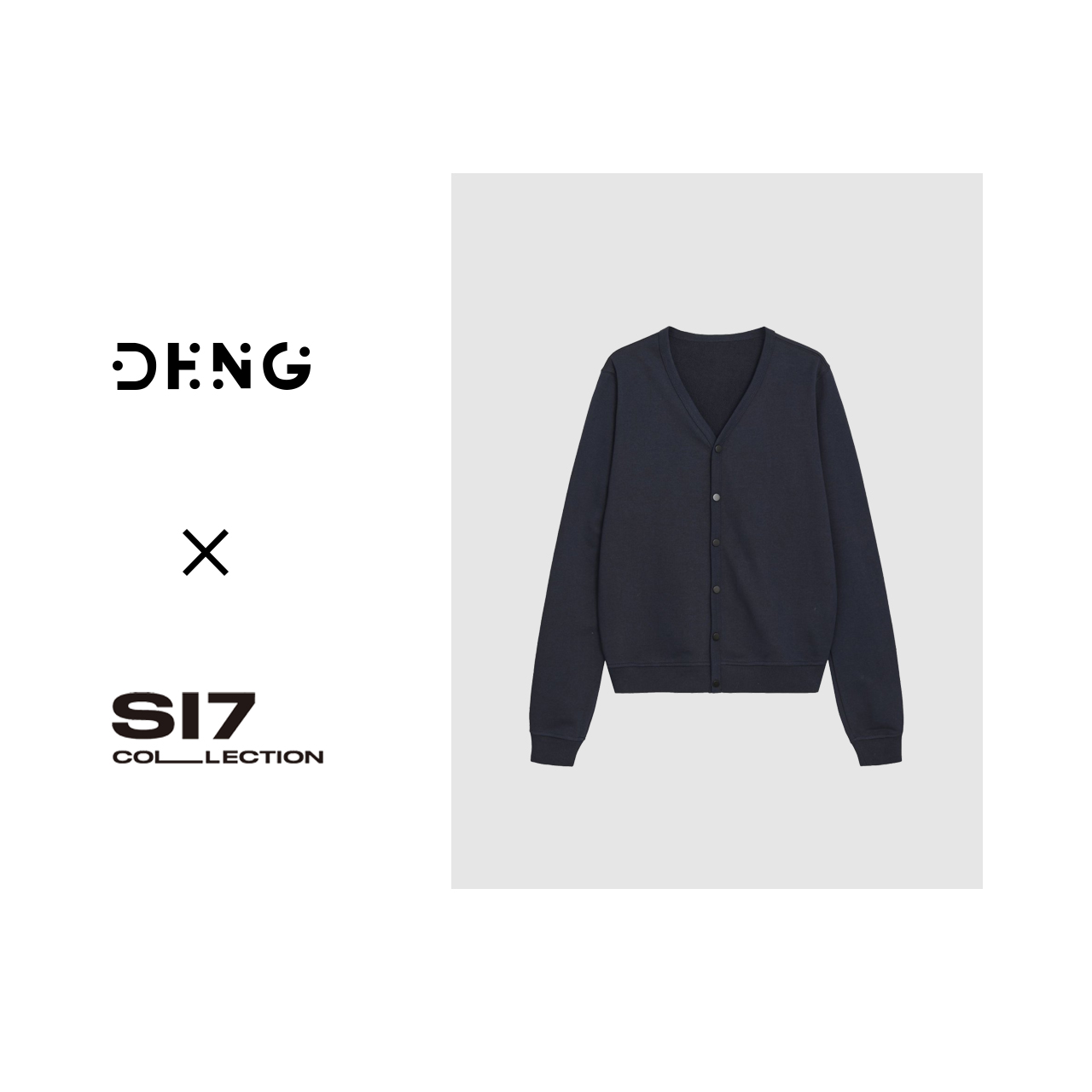 DENG 秋冬高支数棉感按扣V领卫衣休闲开衫外套藏青色FX013