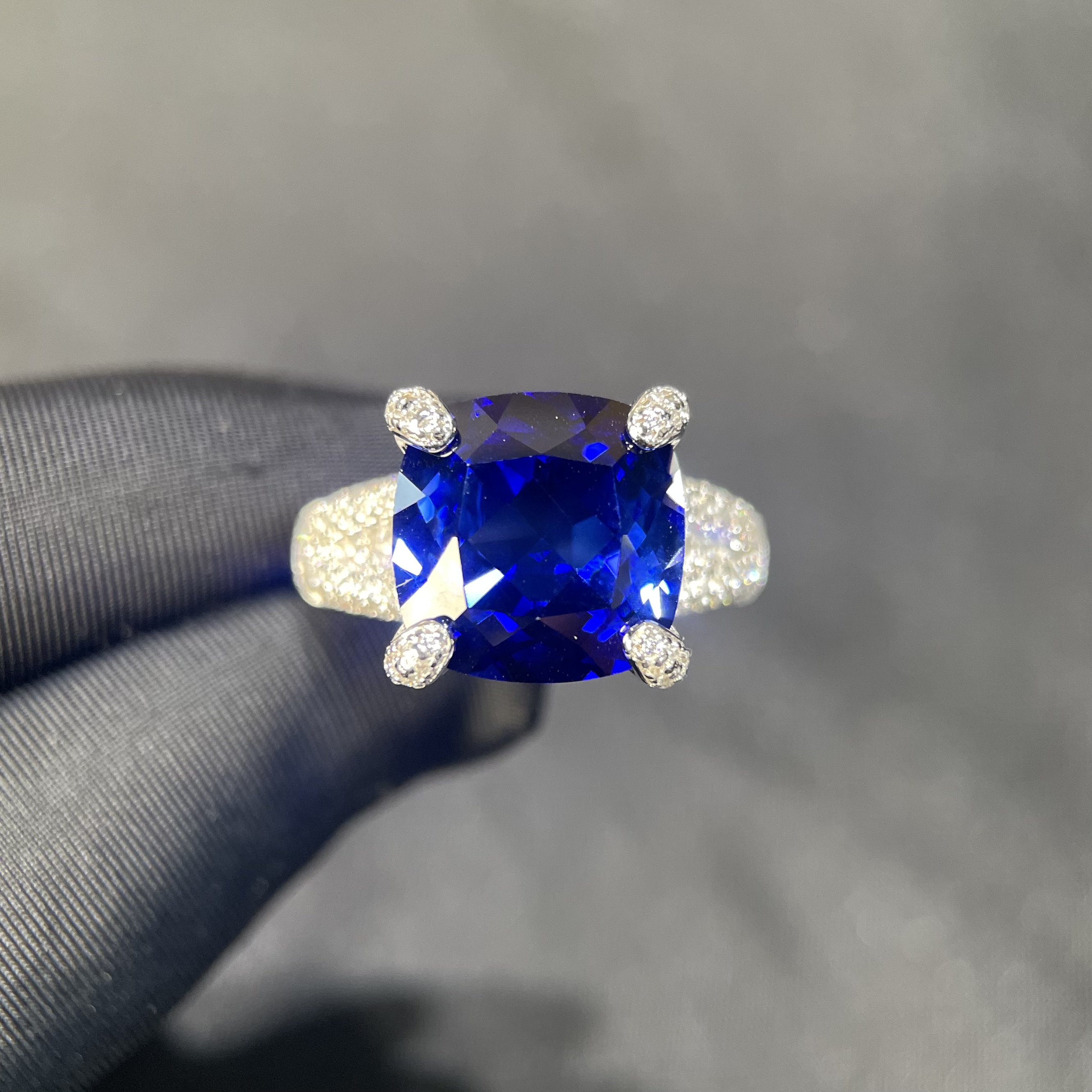 培育蓝宝石珍藏级培育提拉法皇家蓝宝石精工戒指银镀厚金-649