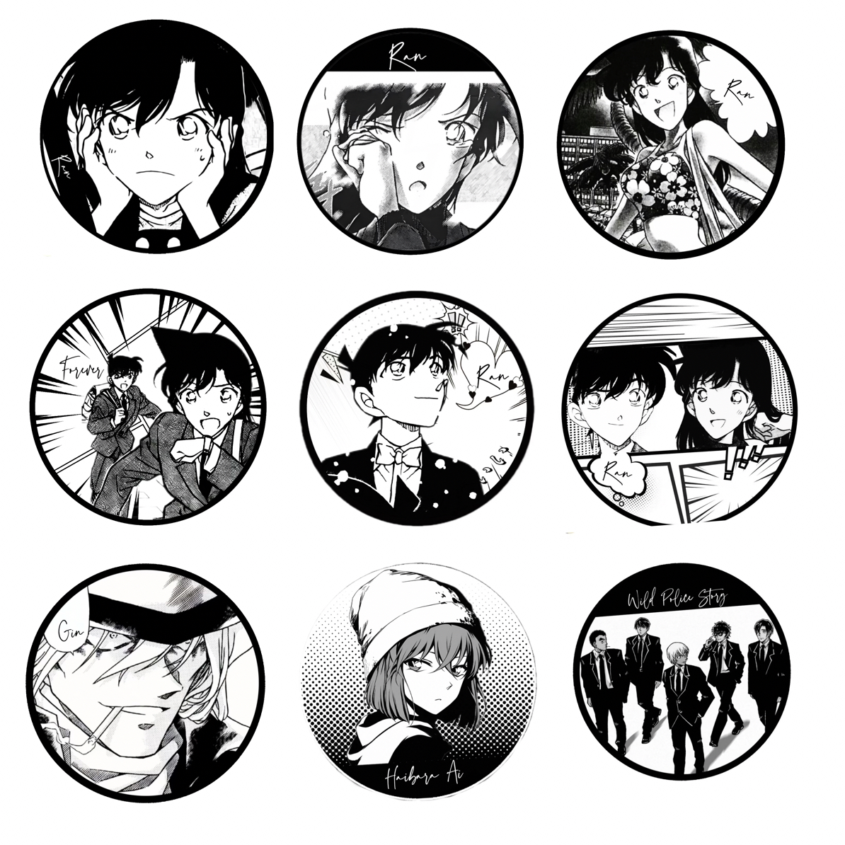 名侦探柯南【第一弹】同人二创吧唧之 黑白漫画磨砂 系列  默认代拆