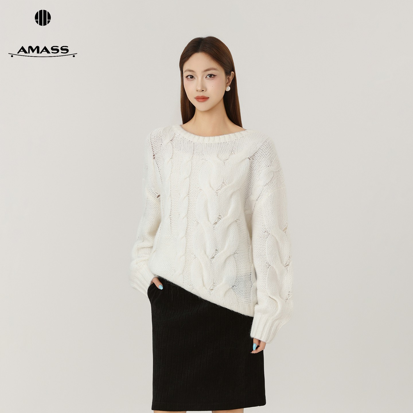 AMASS/阿玛施秋冬千金清冷贵系绞花镂空松弛感时髦针织衫538098