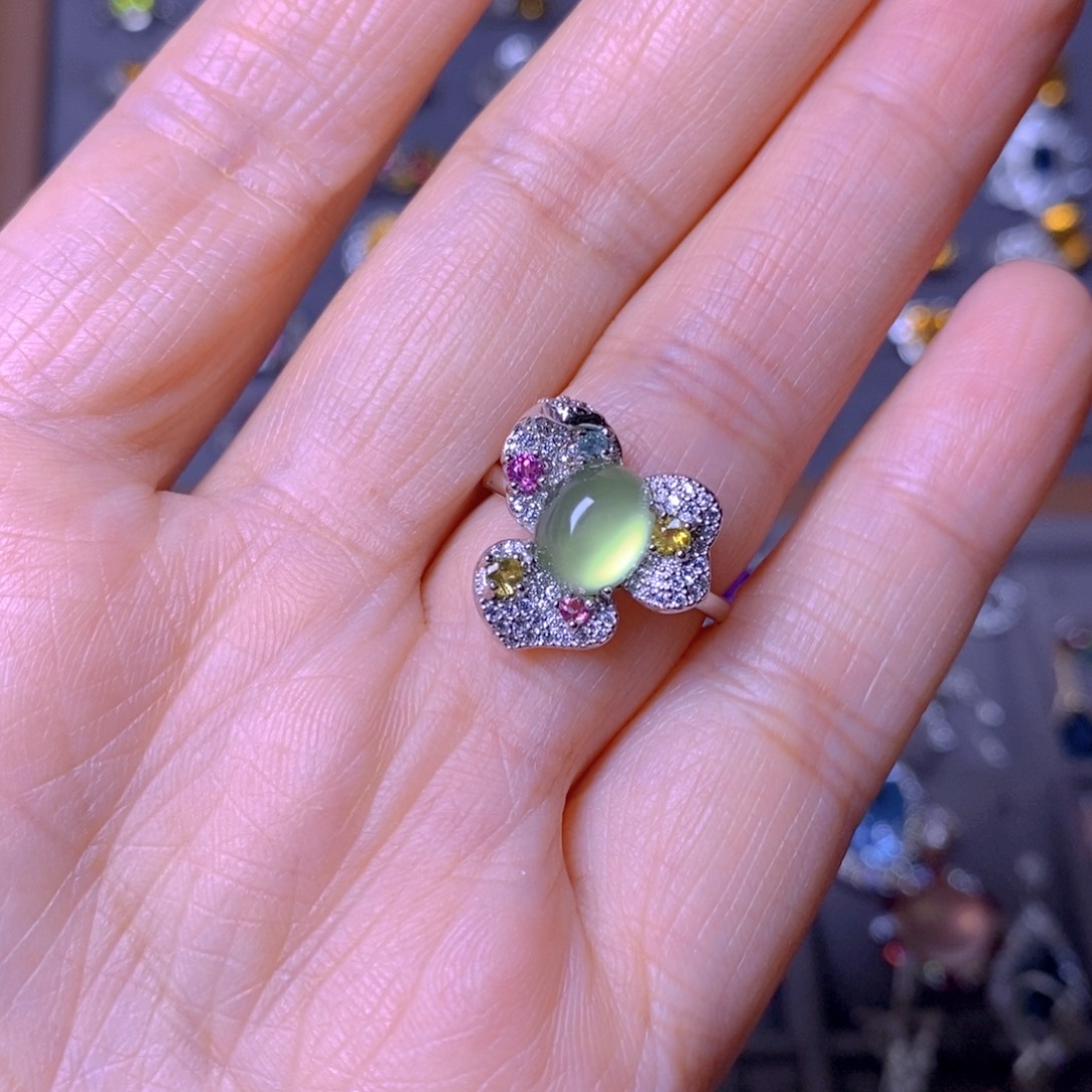 素***时葡萄石银S925镶嵌戒指