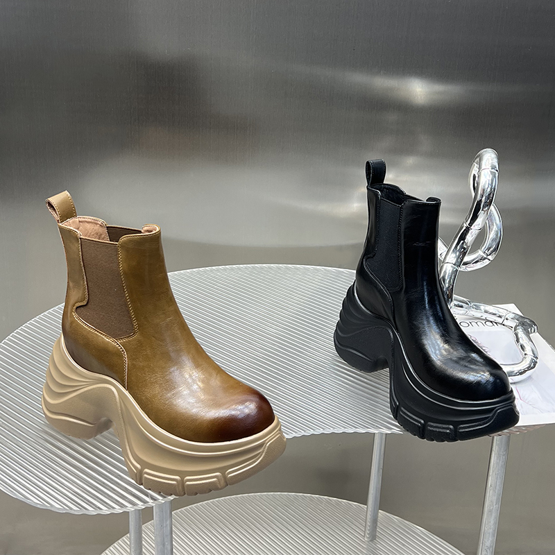 2025秋冬新款厚底坡跟内增高切尔西烟管靴时尚百搭不累脚DG5178-1