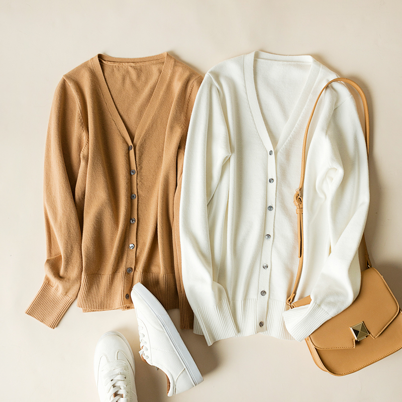 梦潮 羊绒+莱赛尔天丝针织衫韩版春季外搭显瘦小香风针织衫CM035