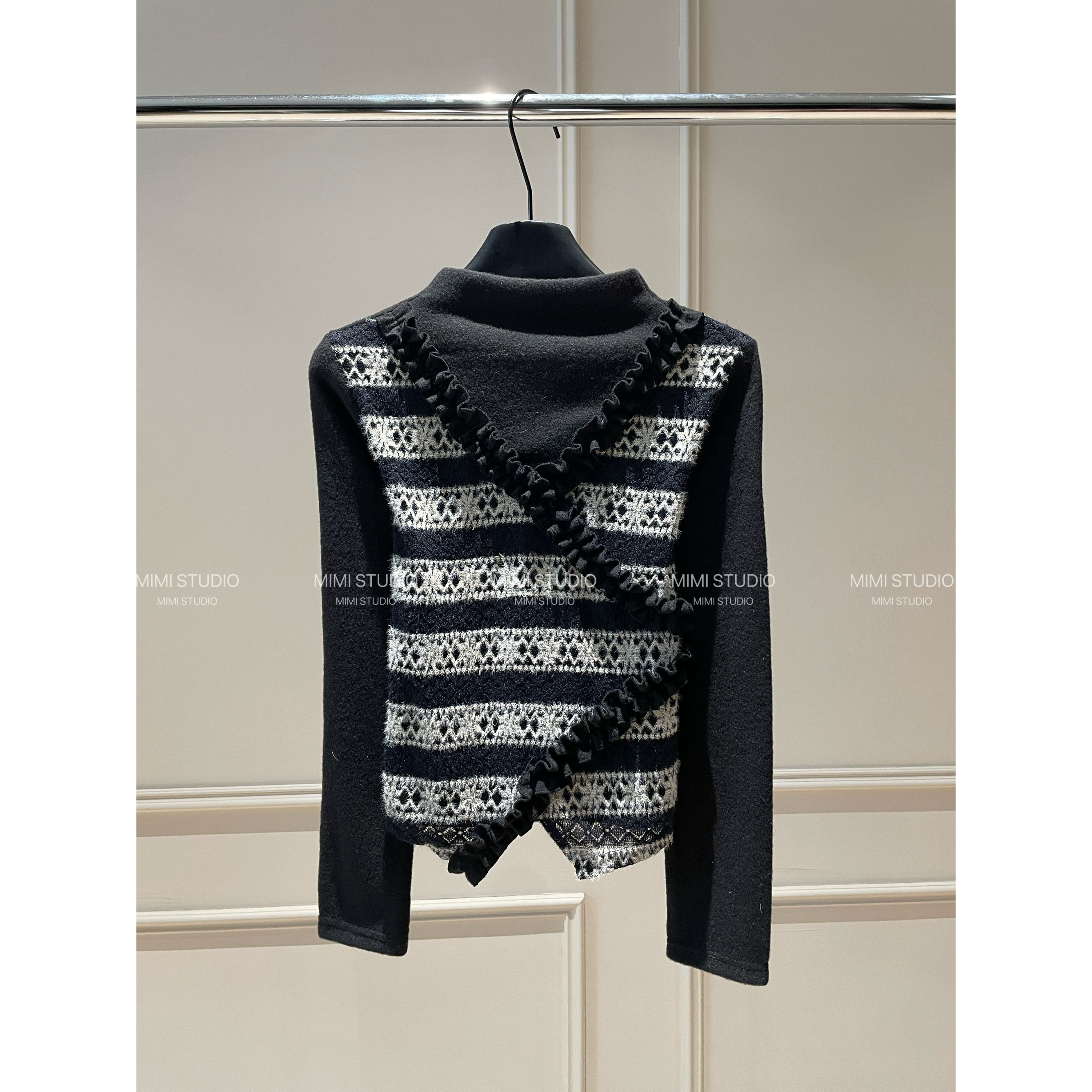 2025秋冬新款半高领假两件长袖减龄设计感修身显瘦百搭上衣1063