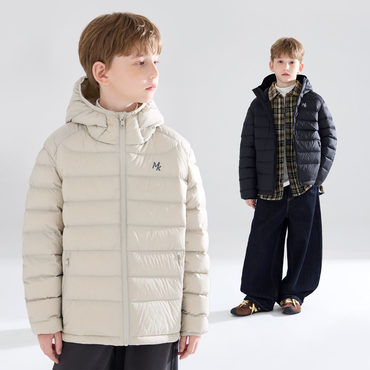 MUCMUKN印花连帽羽绒服保暖90绒男女童轻薄外套冬M54ZY5582