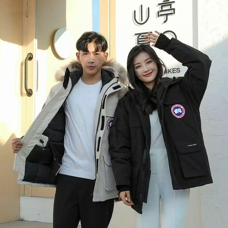 新款大鹅08款远征中长款狼毛领男女户外情侣羽绒服