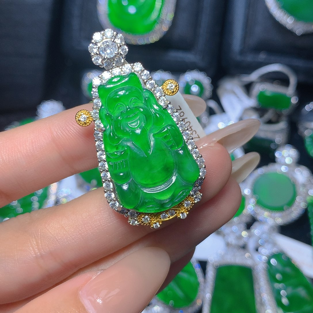 翡翠吊坠(不含链)银S925镶嵌翡翠