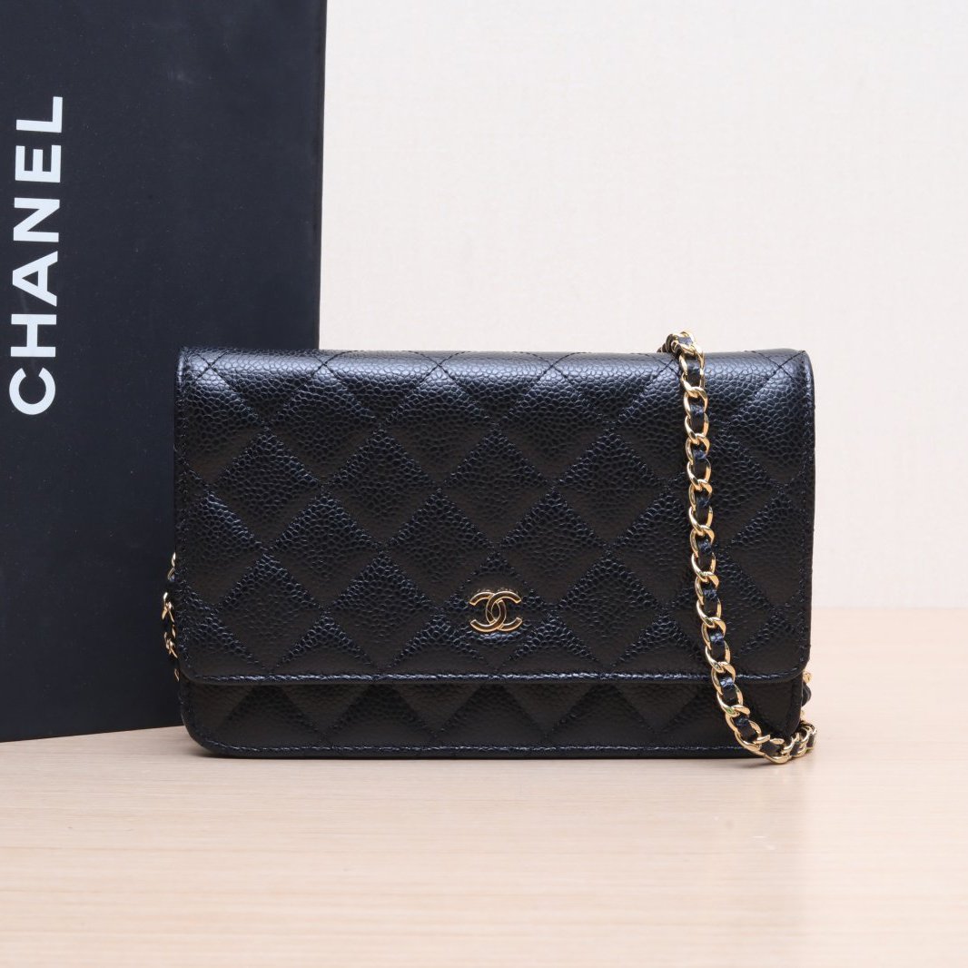 95新 Chanel/香奈儿 小花黑黑CF WOC 黑色 30开 金扣 菱格纹